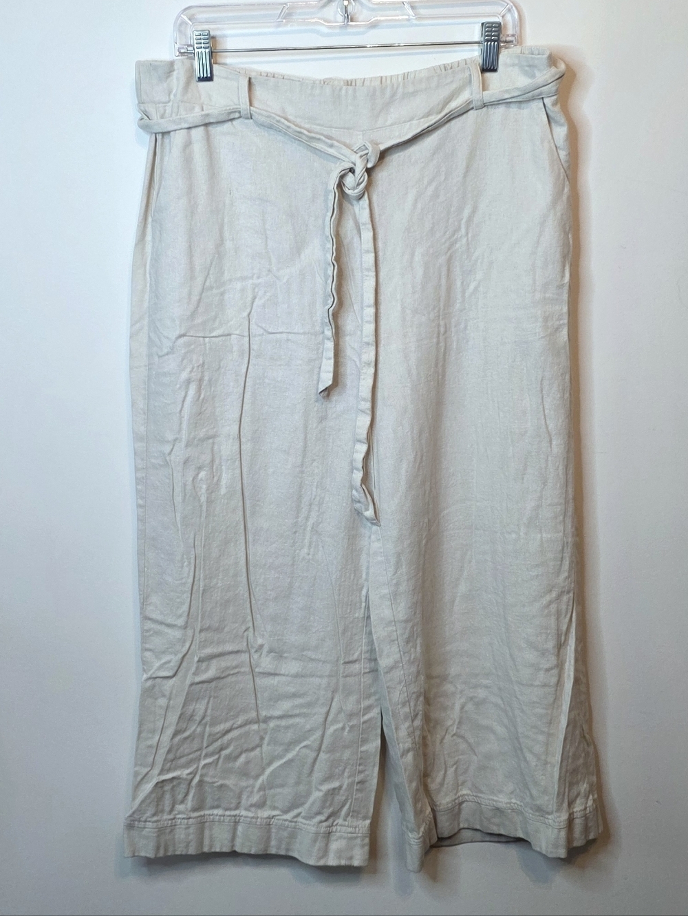 Joie Beige Linen Blend Belted Capri Pants Boho Coastal Size XL